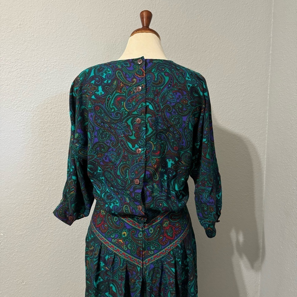 R.E.O. Originals Vintage Multicolored Long Sleeves Round Neck Midi Dress Size 14 - Picture 12 of 16